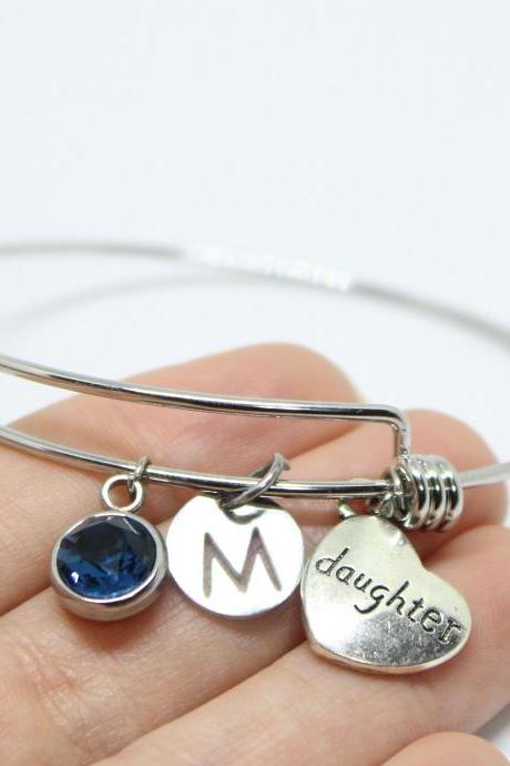 Daughter bracelet from mom, personalized daughter bracelet, initial bracelet bangle, daughter gift birthday, initial bangle bracelet, gifts