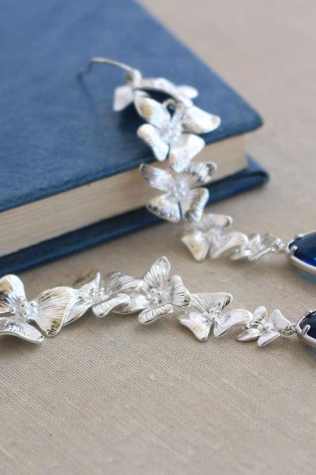 Wedding blue flower earrings, wedding long earring, earrings for bride, bridal blue jewelry, bridal long earrings, Armenian handmade