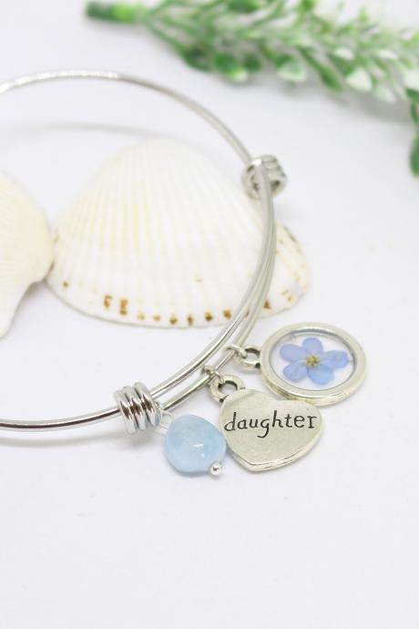Daughter gift from mom, daughter bracelet gift from mom,daughter jewelry gift, real flower bracelet, forget me not bracelet for birthday 