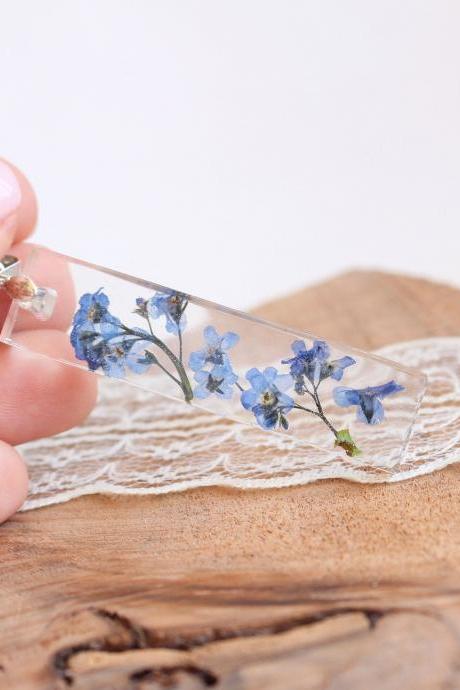 Forget Me Not Necklace, Pressed Flower Jewelry, Natural Flower Pressed, Dry Flower Necklace, Dried Flowers Gift, Blue Flower Necklace Long,