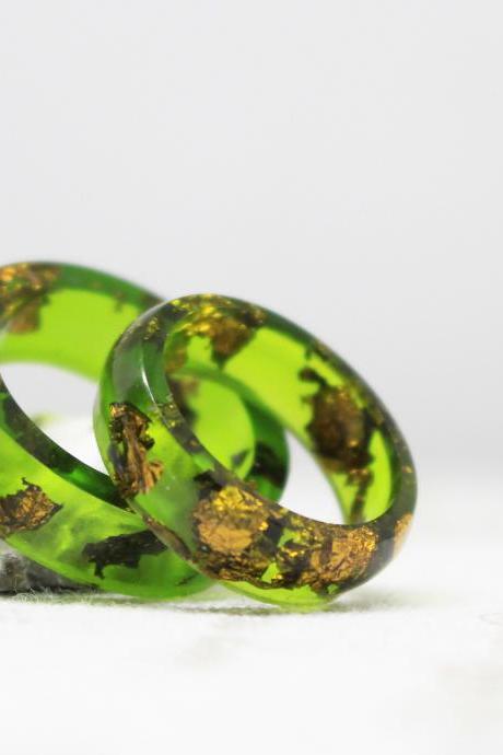 Unique rings for her, resin rings copper, emerald green resin rings, resin stacking ring, copper resin ring, anniversary gifts for wife