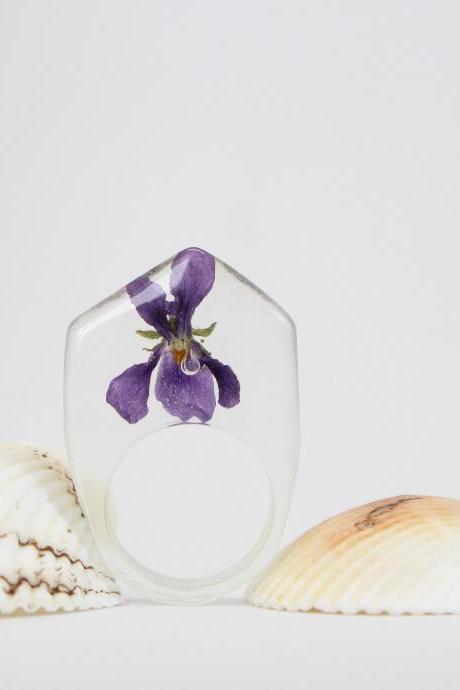 Violet Flower Ring, Real Violet Flowers, Flower Resin Rings Purple, Unique Resin Ring, Unique Rings For Women, Resin Ring Size 6.5, Gifts