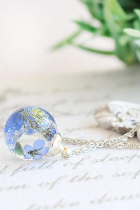 Forget me not necklace , blue flower necklace ,forest jewelry , resin flower necklace silver , nature necklaces for women , Armenian gifts