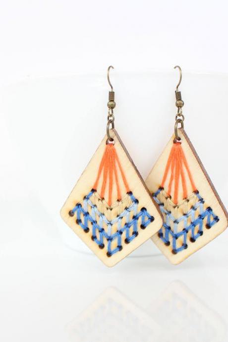 Cross Stitch Earrings, Unique Christmas Gifts For Her , Wooden Jewelry Earrings, Embroidery Jewelry , Women Christmas Gift , Armenian Gifts