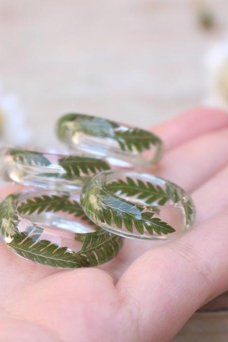Real Fern Ring, Dry Fern Leaves, Nature Inspired Gifts, Green Resin Ring, Pressed Leaf Ring, Unique Rings For Her,girlfriend Gifts Christmas