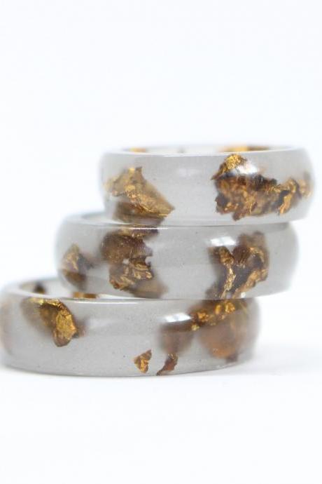 Mens resin ring, copper resin ring, gray rings, men's birthday gift idea, unique rings for him, couple rings black, resin jewelry for men