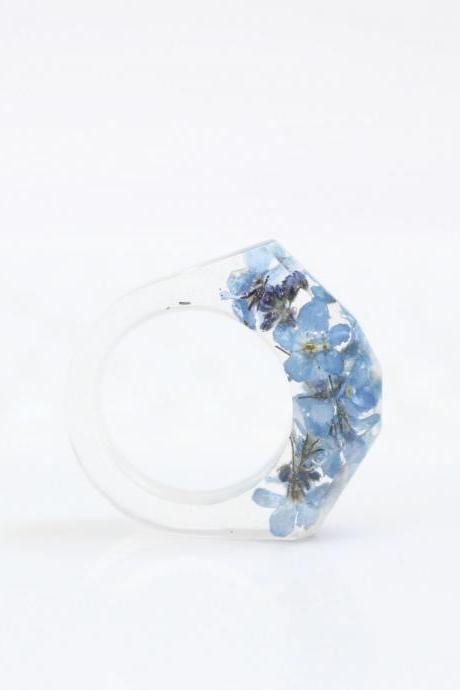 Forget Me Not Ring, Blue Flower Resin Rings, Pressed Flower Ring Resin, Unique Rings For Her, Resin Ring Blue, Large Rings Women Gift