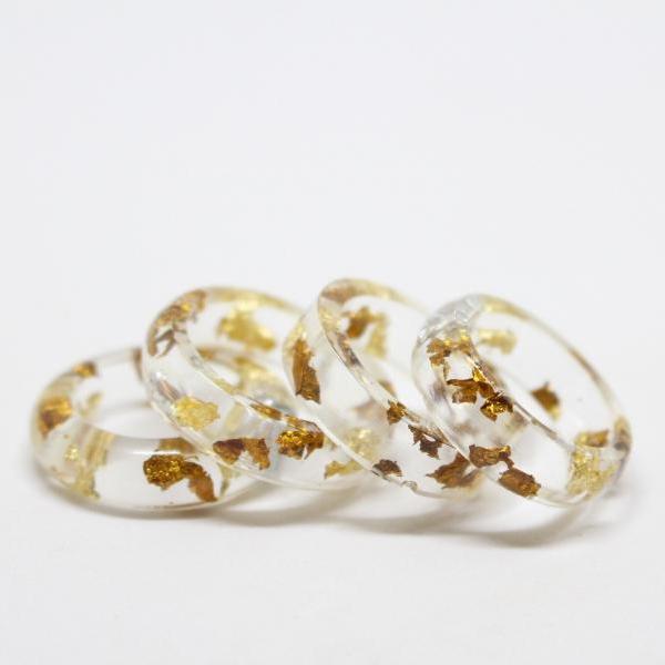 Resin ring with gold flakes, Resin ring wedding, crystal resin ring, clear resin rings, rings for him and her, men's resin ring, mens ring