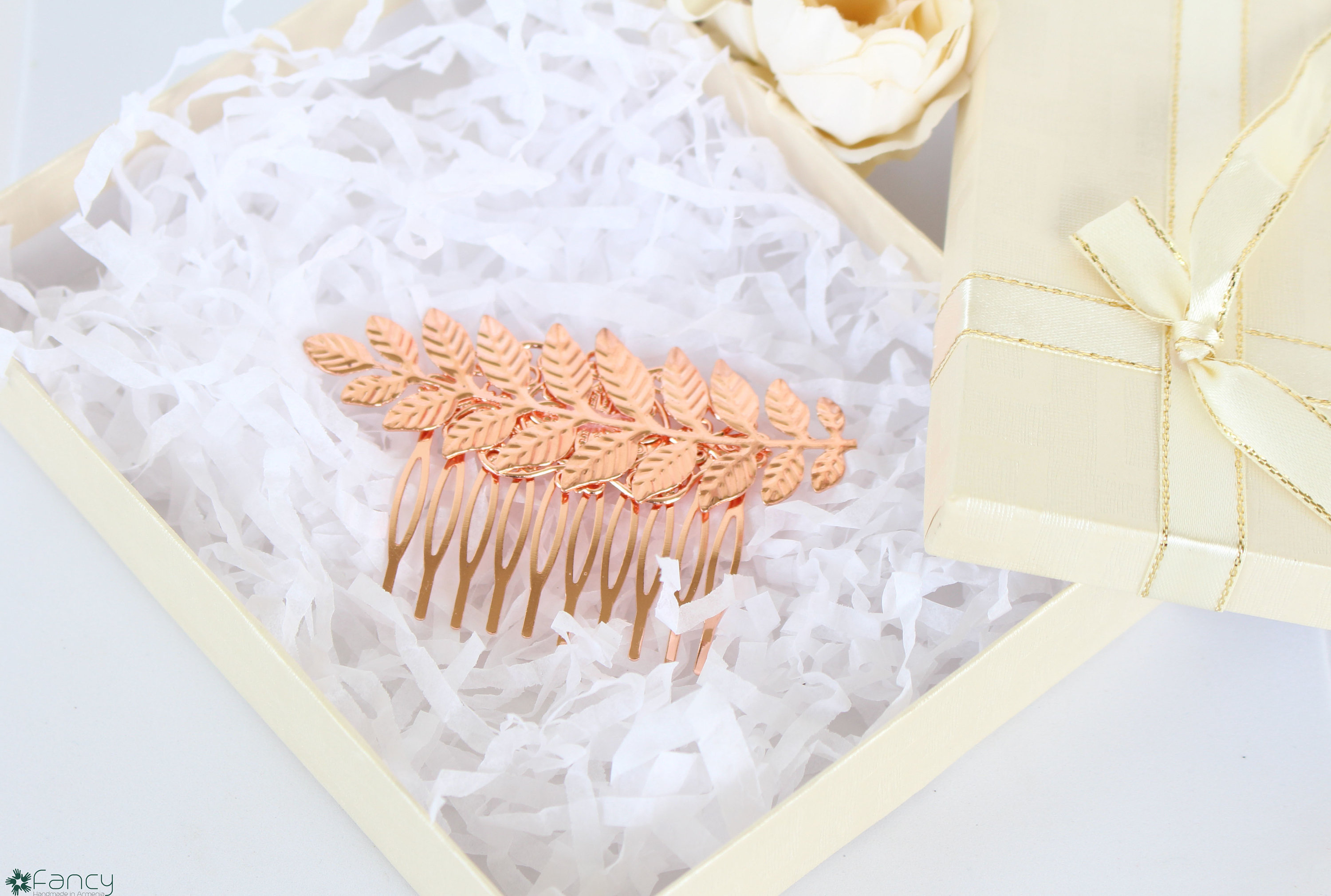 Rose Gold Leaf Hair Comb, Wedding Rose Gold Head Piece, Rose Gold