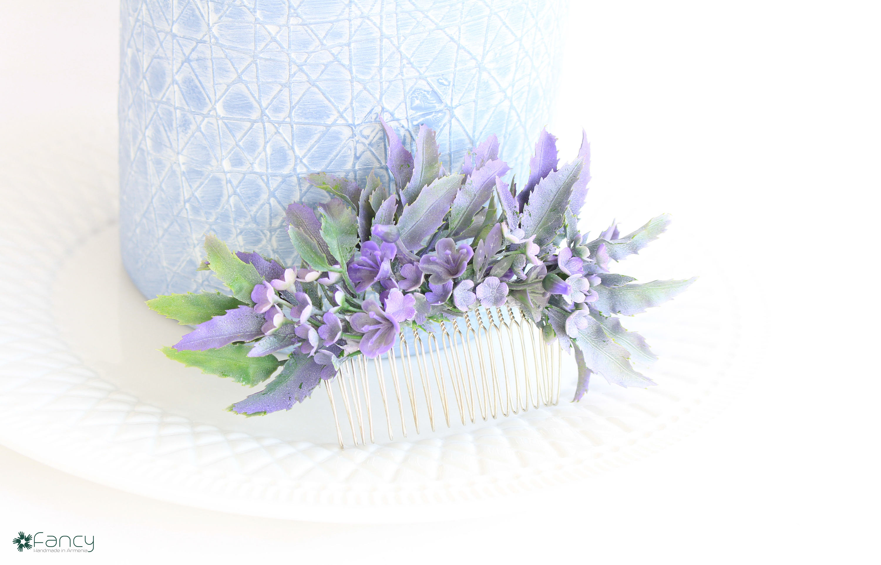 Floral Hair Comb Wedding , Lavender Grey Wedding , Purple Hair